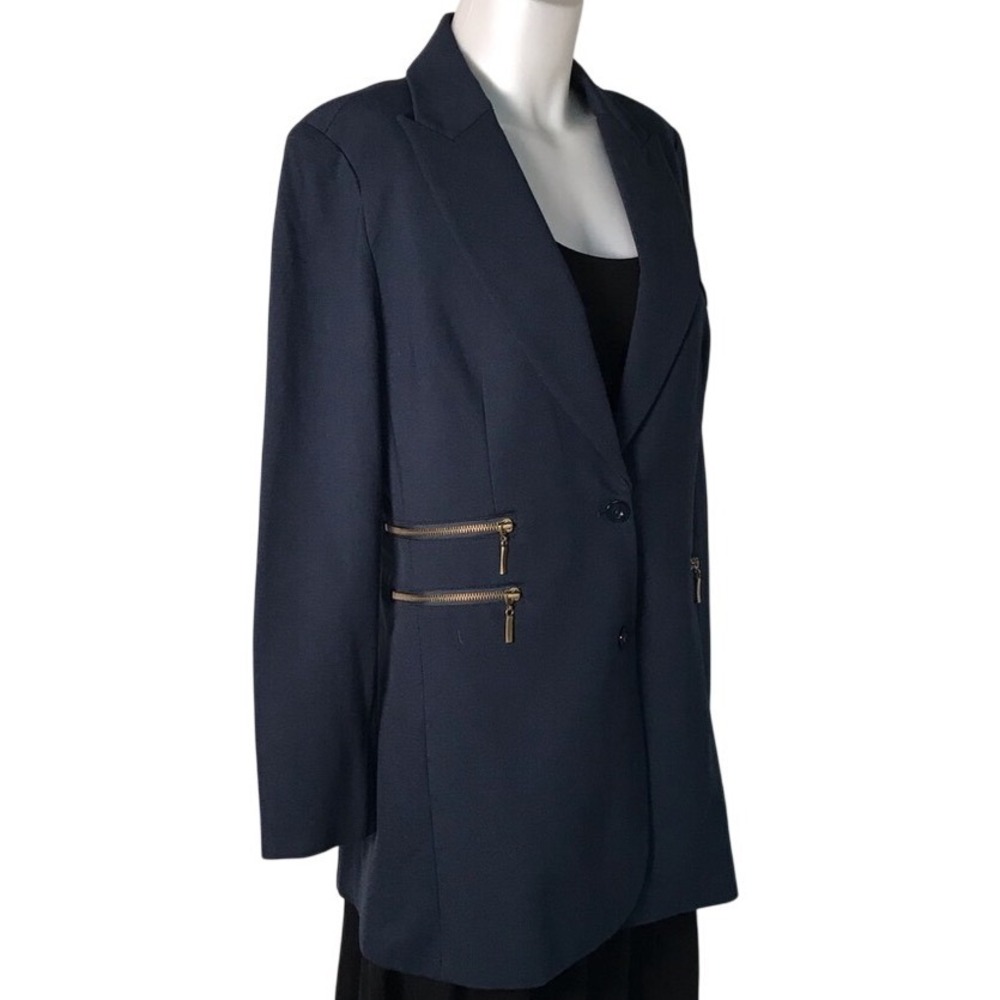 DG2 DIANE GILMAN BLUE LONGLINE EMBLEM‎ BLAZER - Picture 2 of 8